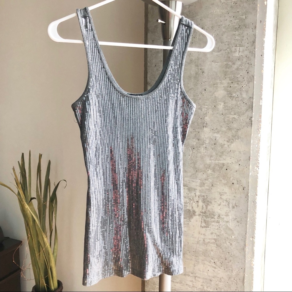 Express Silver Grey Sequin Tank Ribbed Size Medium